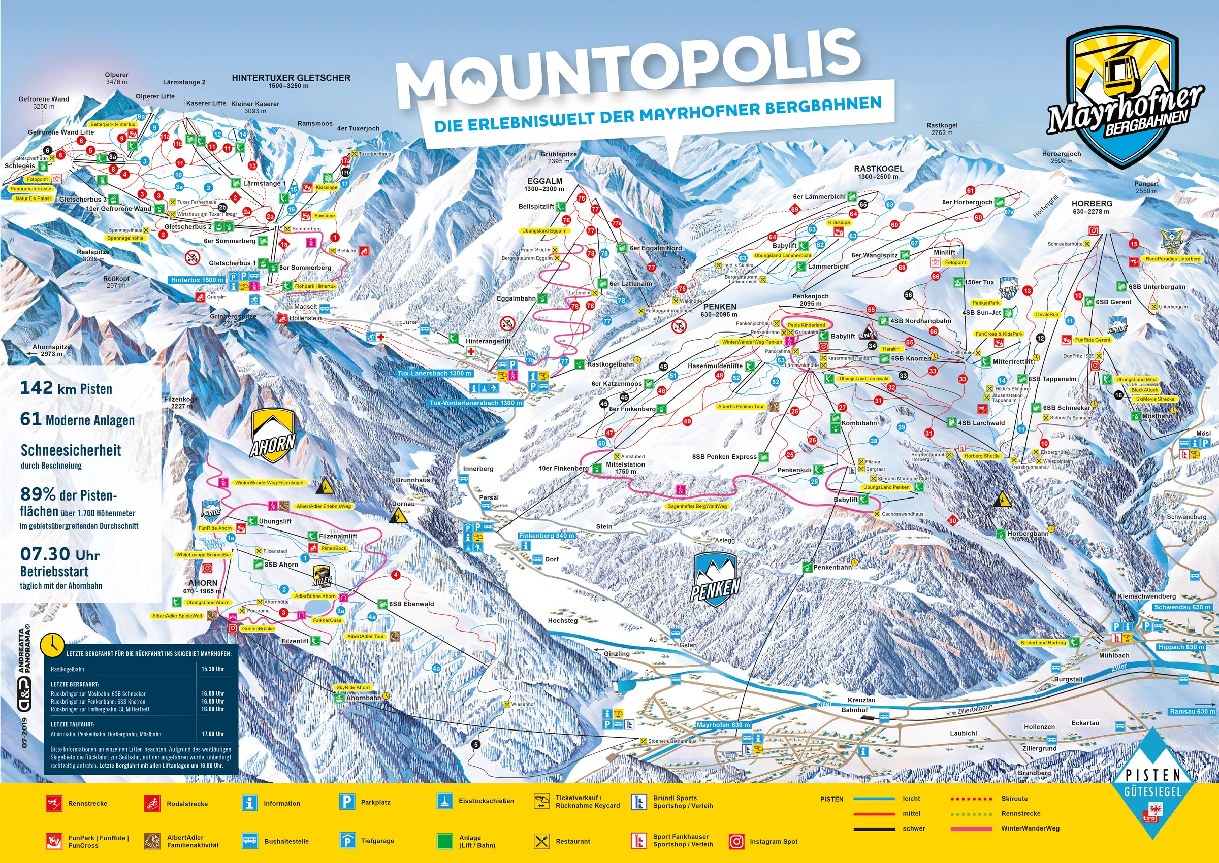 Pistenplan Mayrhofen – Penken/Ahorn 2026/27 – Übersichtskarte mit Pisten, Liften und Bergbahnen