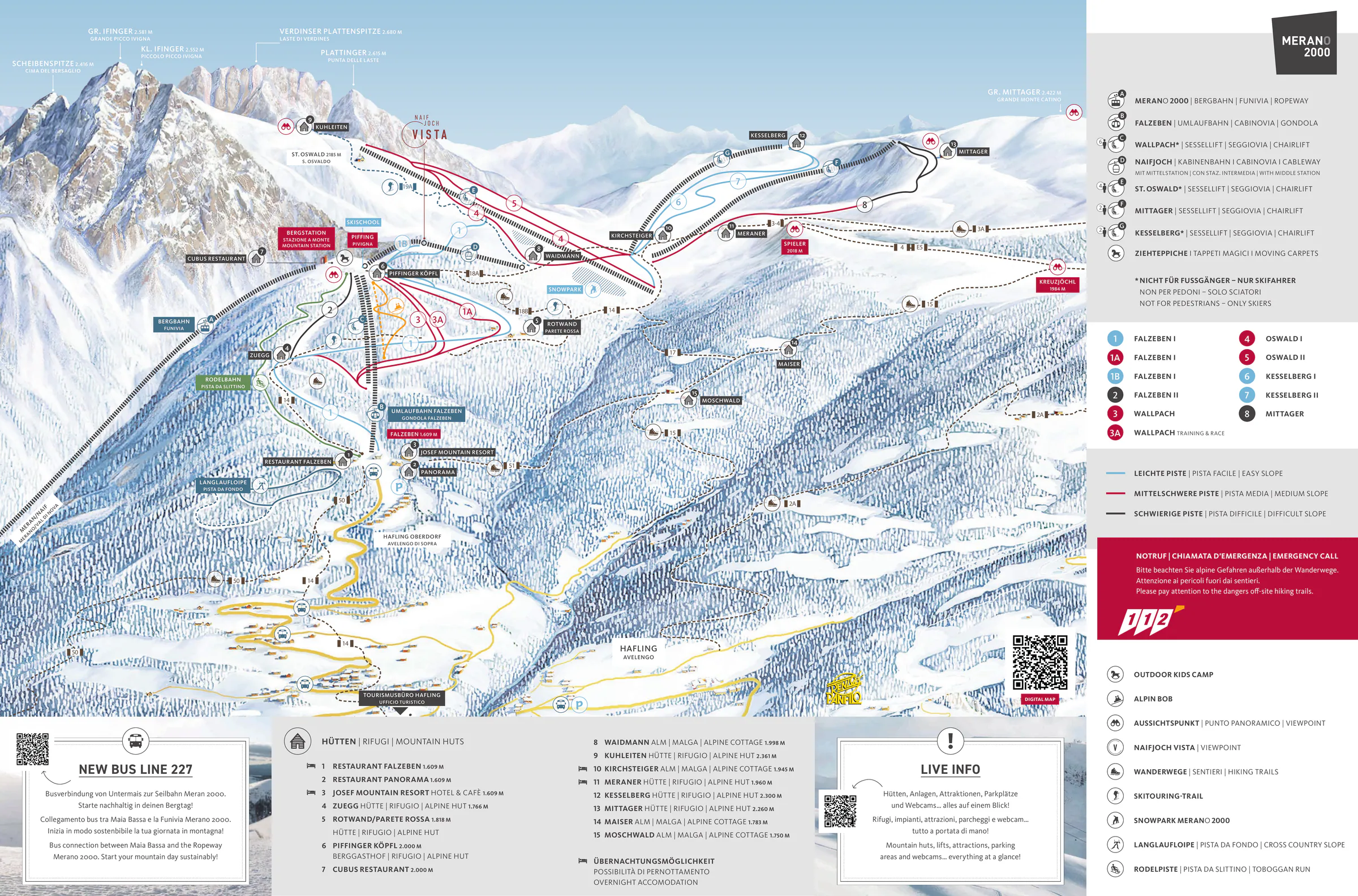 Pistenplan Meran 2000 2025/26 – Übersichtskarte mit Pisten, Liften und Bergbahnen