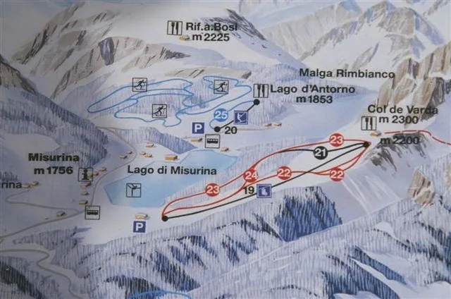 Pistenplan Misurina 2025/26 – Übersichtskarte mit Pisten, Liften und Bergbahnen
