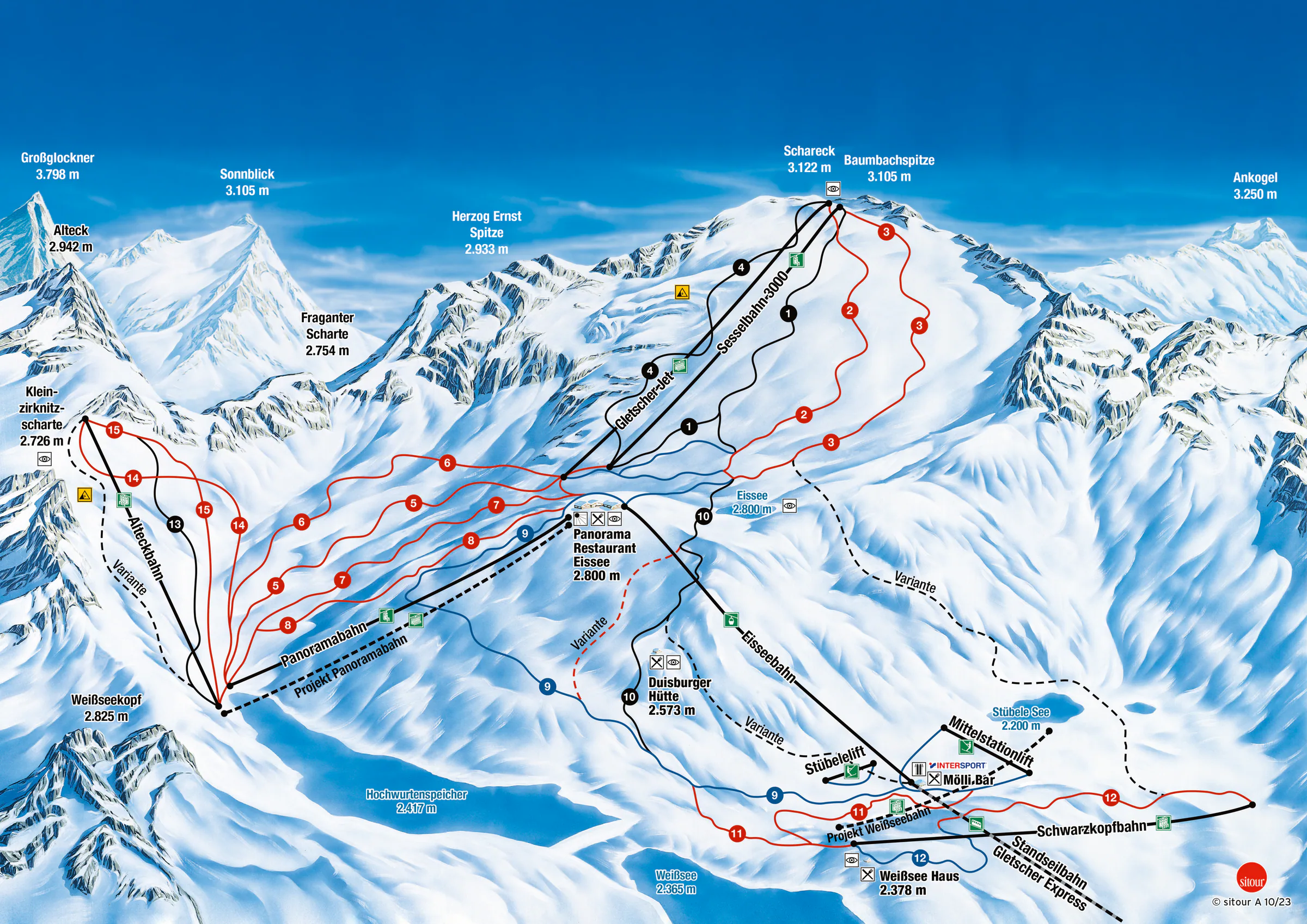 Pistenplan Mölltaler Gletscher 2025/26 – Übersichtskarte mit Pisten, Liften und Bergbahnen