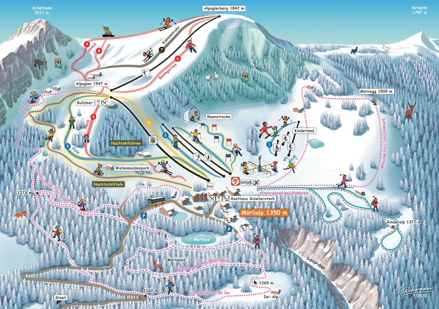 Pistenplan Mörlialp 2025/26 – Übersichtskarte mit Pisten, Liften und Bergbahnen