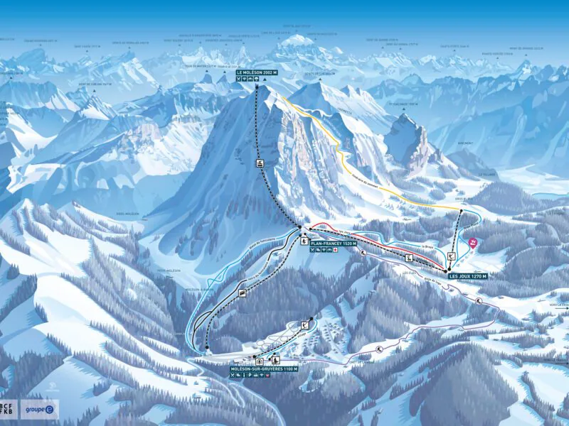 Pistenplan Moléson 2025/26 – Übersichtskarte mit Pisten, Liften und Bergbahnen
