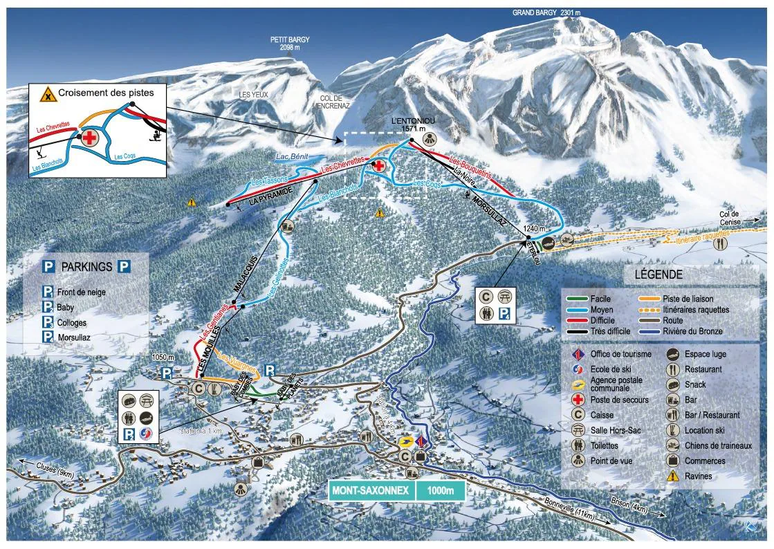 Pistenplan Mont-Saxonnex 2025/26 – Übersichtskarte mit Pisten, Liften und Bergbahnen