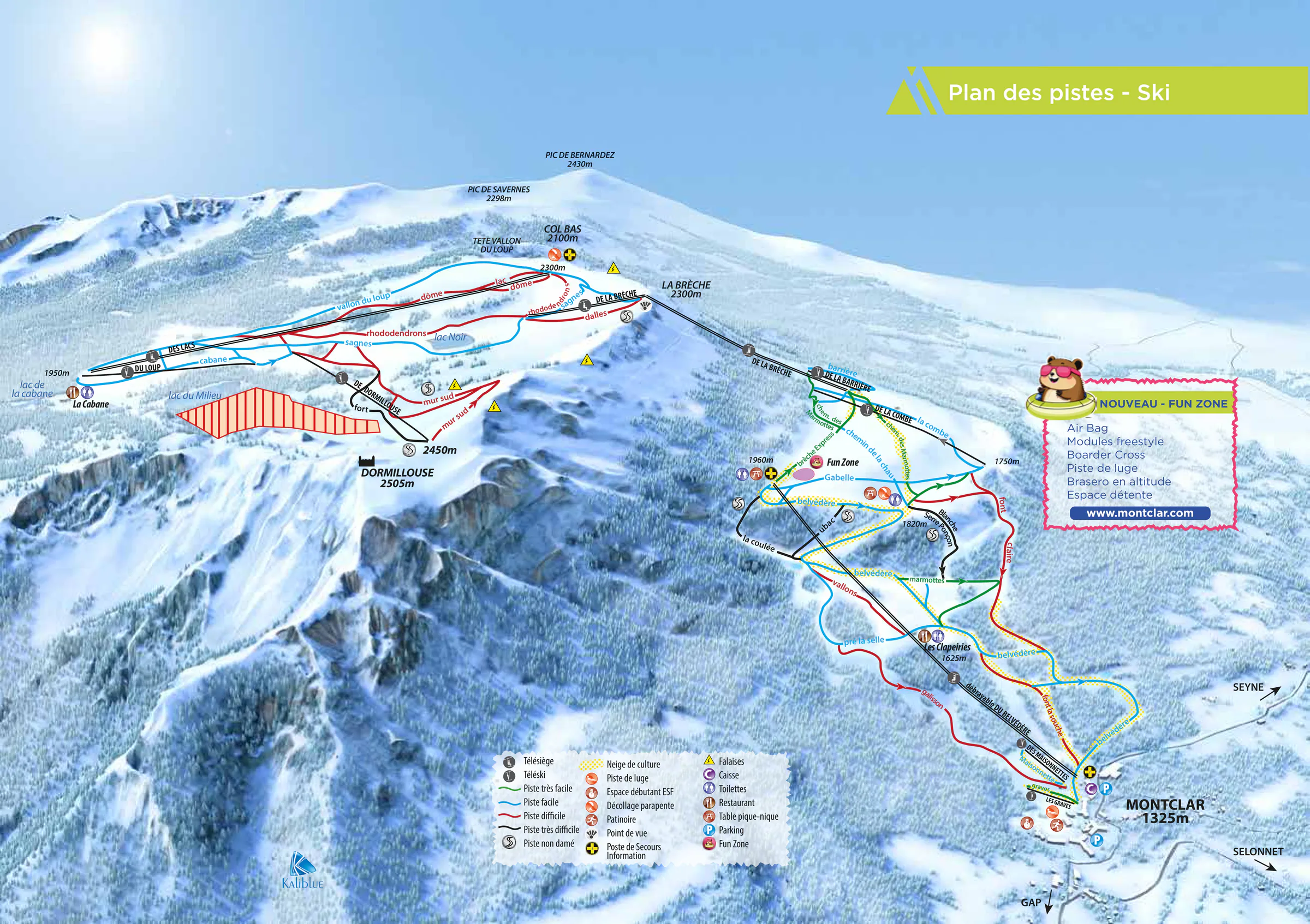 Pistenplan Montclar 2025/26 – Übersichtskarte mit Pisten, Liften und Bergbahnen