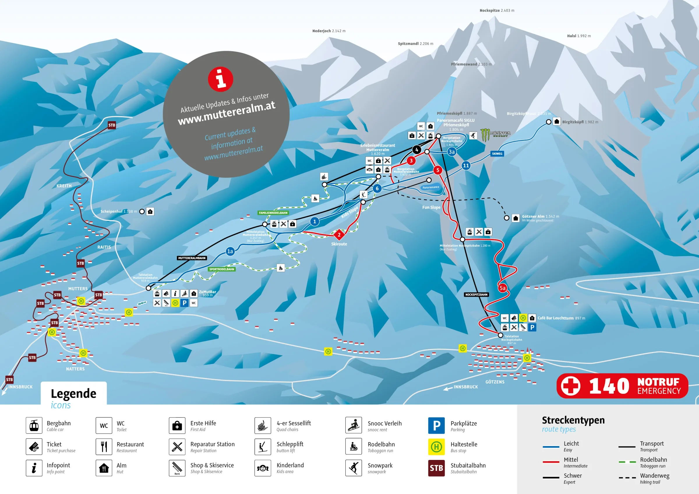 Pistenplan Muttereralm 2025/26 – Übersichtskarte mit Pisten, Liften und Bergbahnen