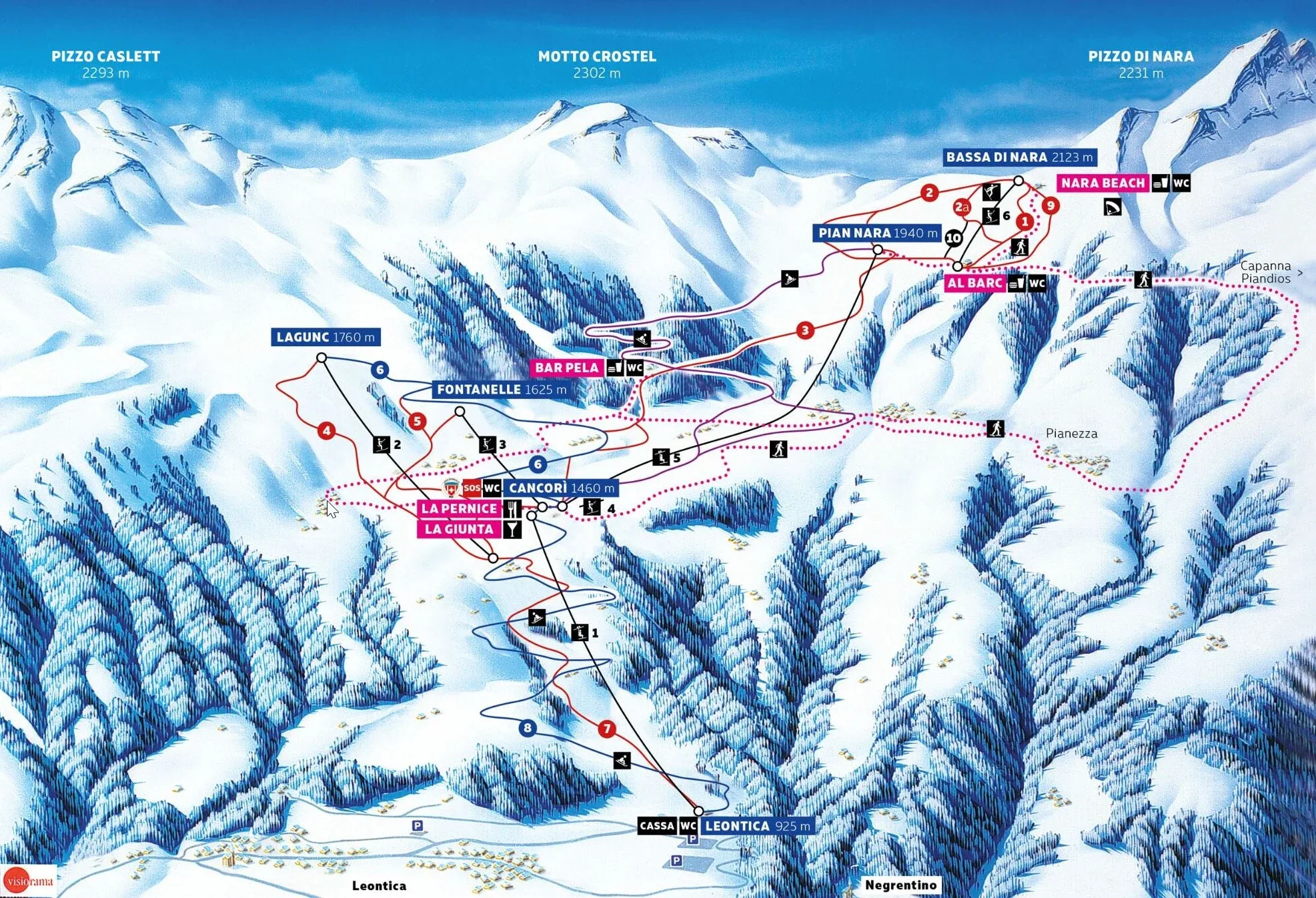Pistenplan Nara 2025/26 – Übersichtskarte mit Pisten, Liften und Bergbahnen