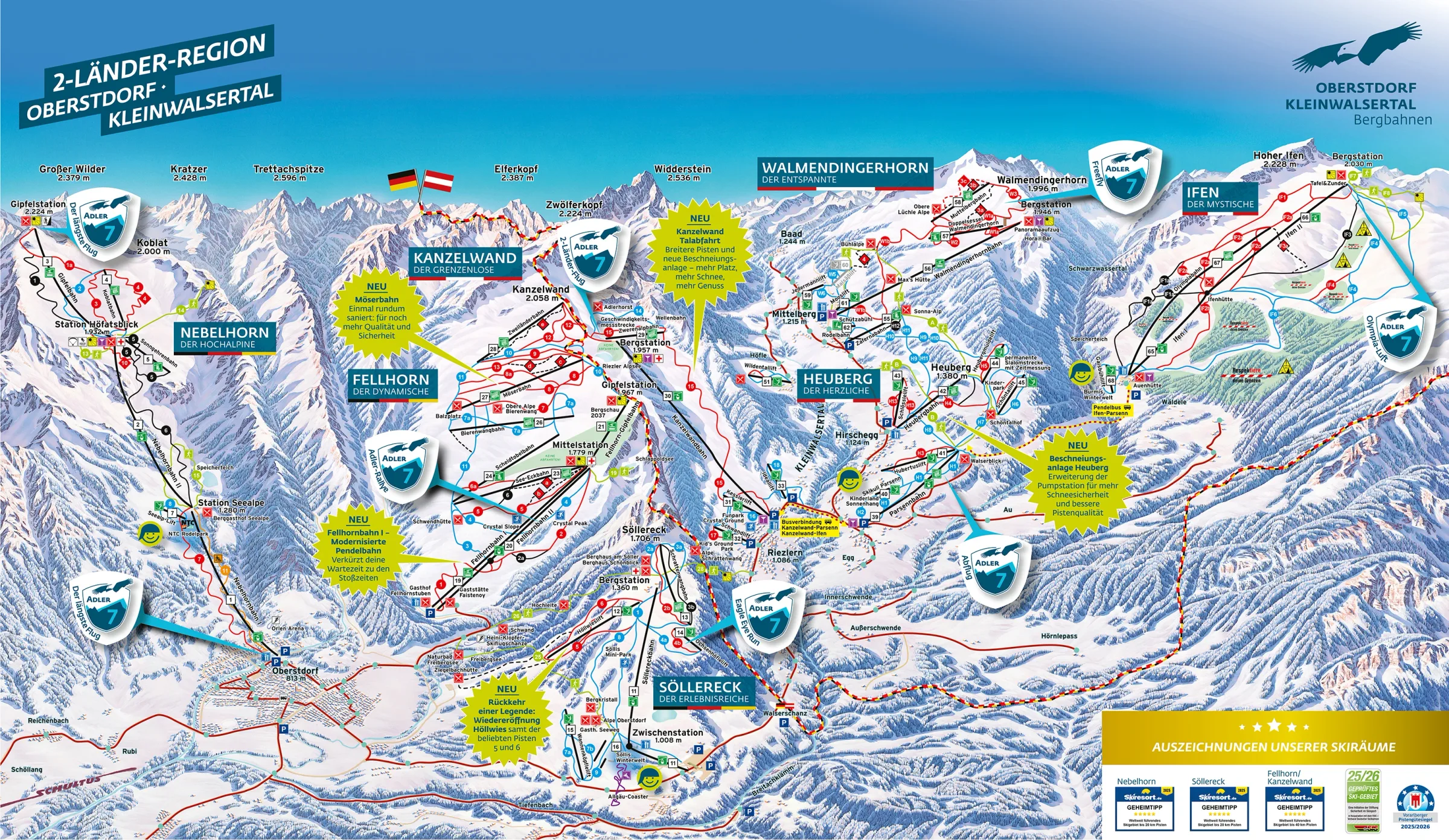 Pistenplan Nebelhorn (Oberstdorf) 2025/26 – Übersichtskarte mit Pisten, Liften und Bergbahnen
