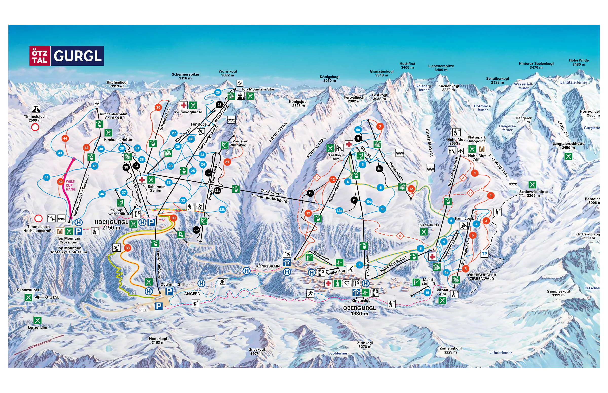 Pistenplan Obergurgl-Hochgurgl 2025/26 – Übersichtskarte mit Pisten, Liften und Bergbahnen