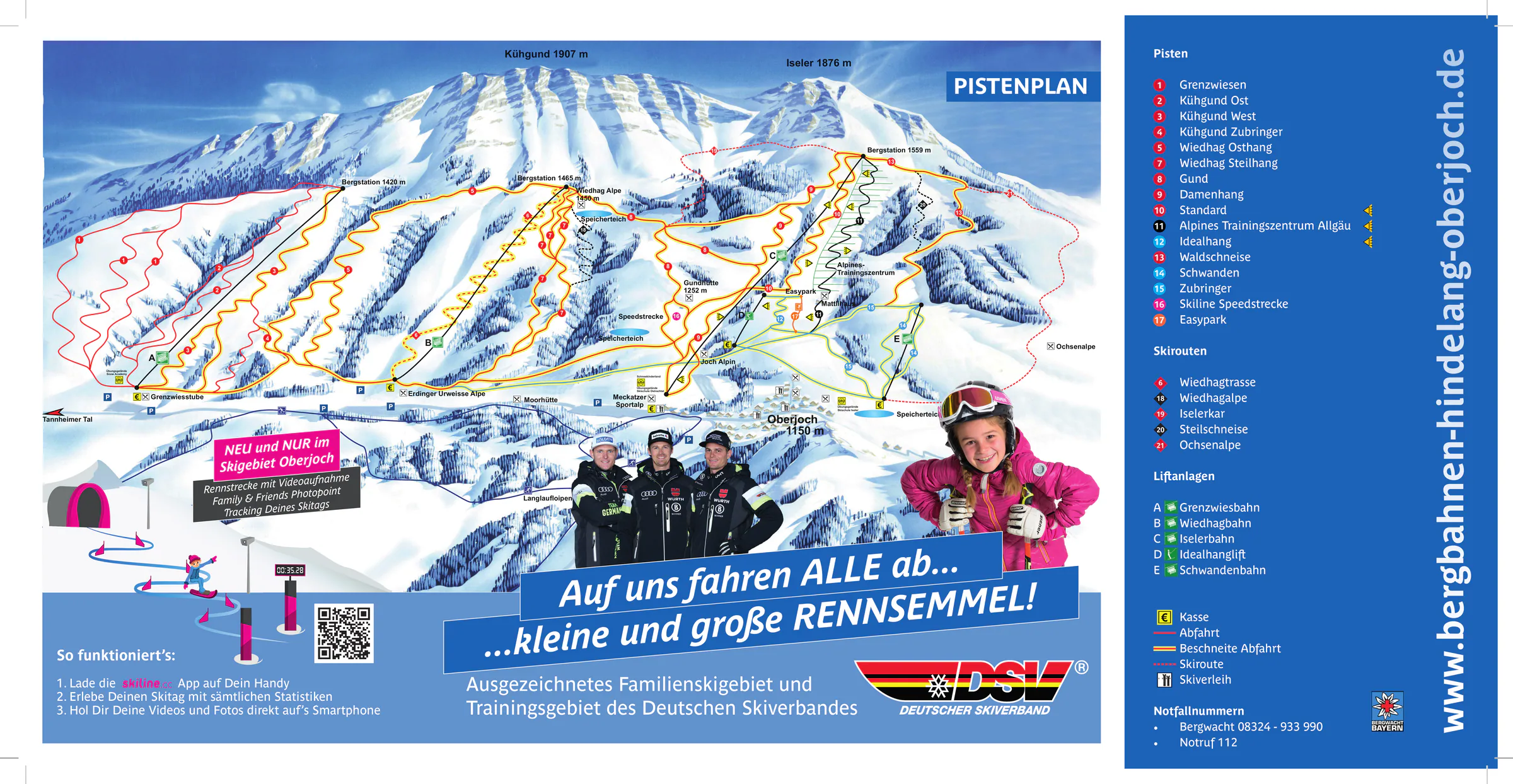 Pistenplan Oberjoch (Bad Hindelang) 2025/26 – Übersichtskarte mit Pisten, Liften und Bergbahnen