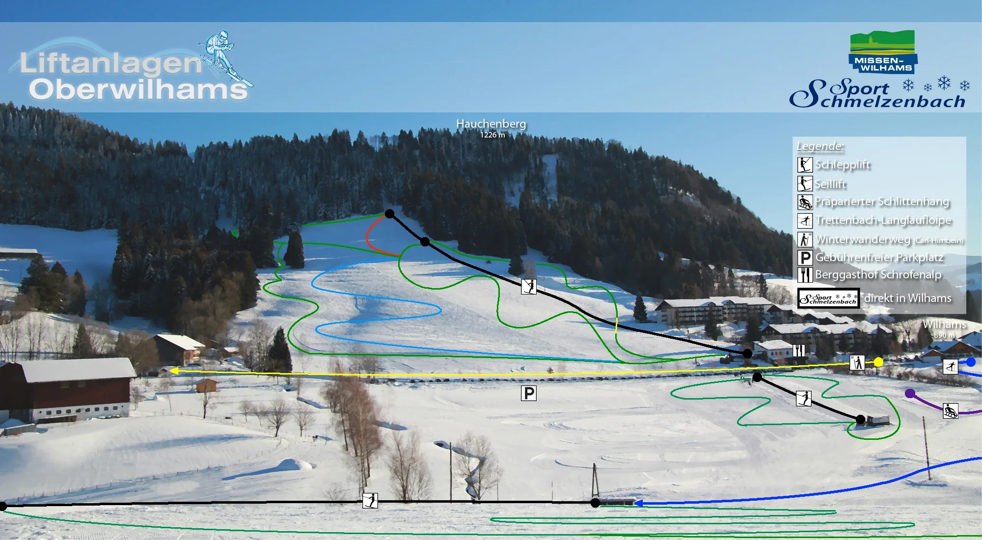 Pistenplan Oberwilhams (Missen-Wilhams) 2025/26 – Übersichtskarte mit Pisten, Liften und Bergbahnen