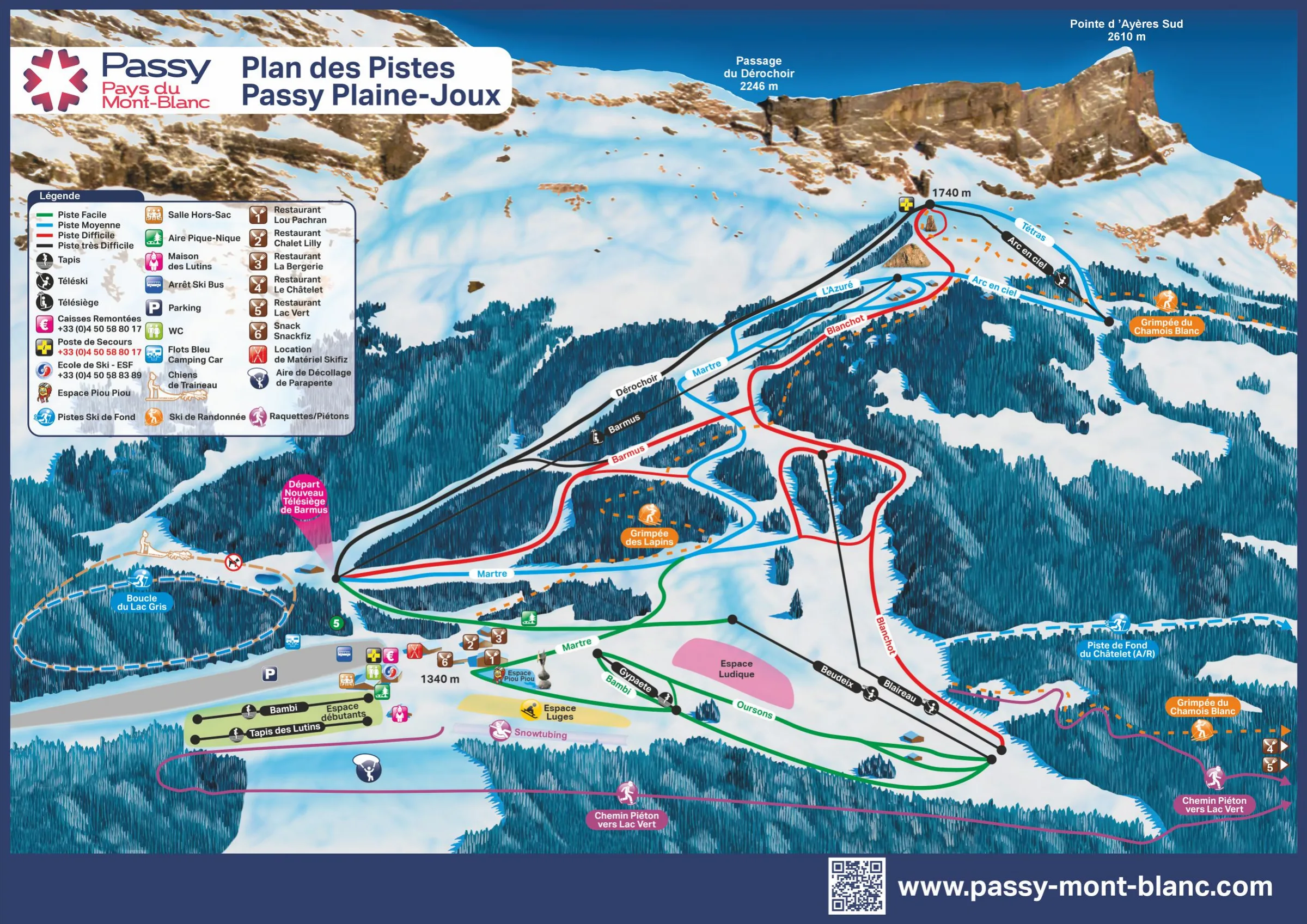 Pistenplan Passy - Plaine Joux 2025/26 – Übersichtskarte mit Pisten, Liften und Bergbahnen