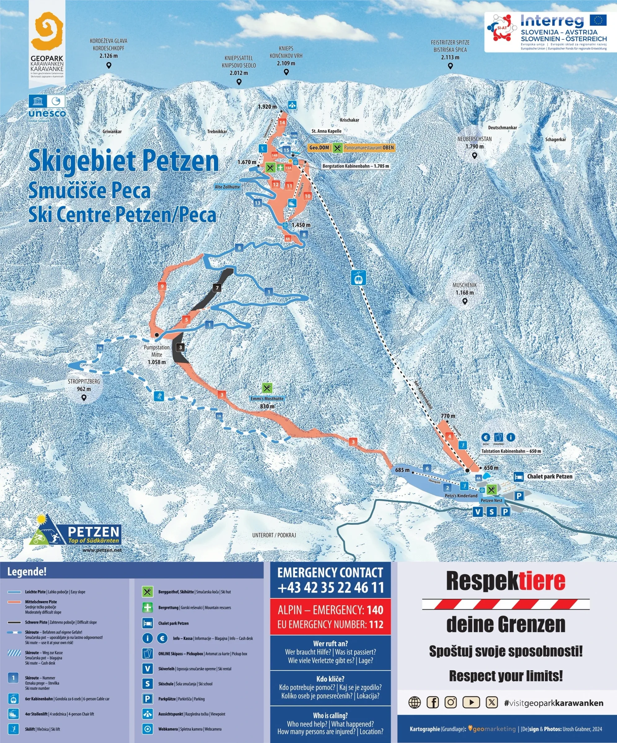Pistenplan Petzen 2025/26 – Übersichtskarte mit Pisten, Liften und Bergbahnen