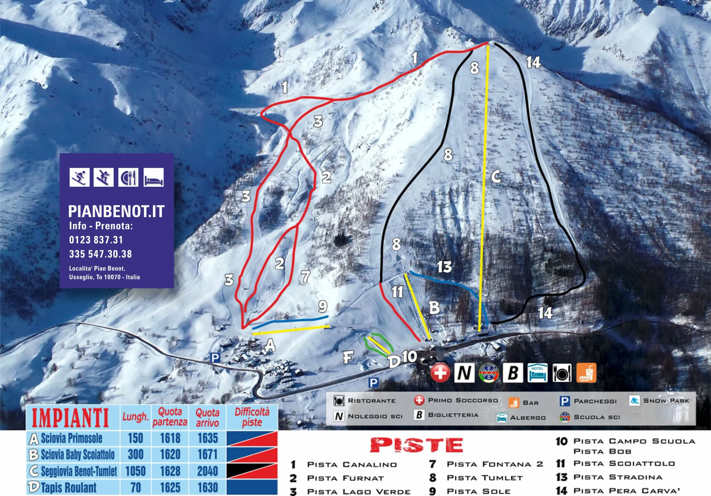 Pistenplan Pian Benot 2025/26 – Übersichtskarte mit Pisten, Liften und Bergbahnen