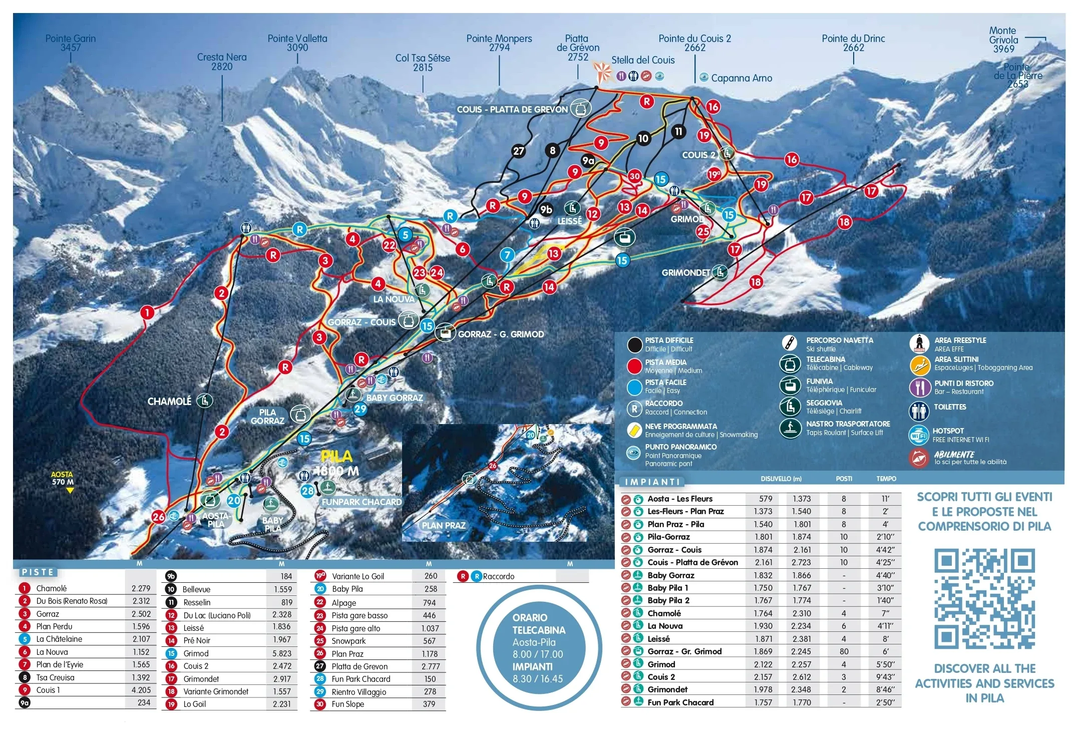Pistenplan Pila 2025/26 – Übersichtskarte mit Pisten, Liften und Bergbahnen