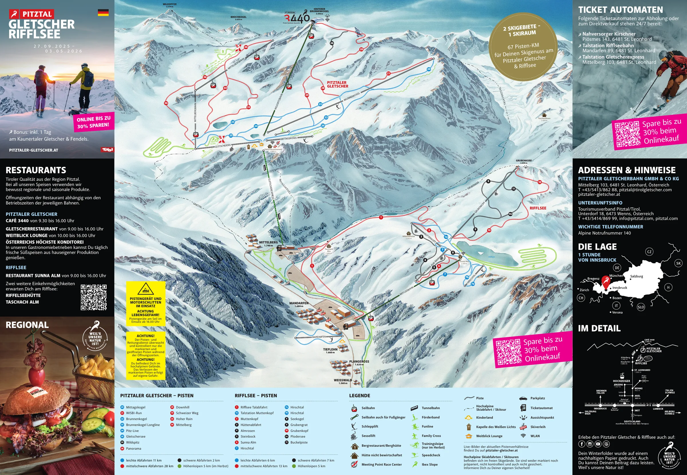 Pistenplan Pitztaler Gletscher 2025/26 – Übersichtskarte mit Pisten, Liften und Bergbahnen
