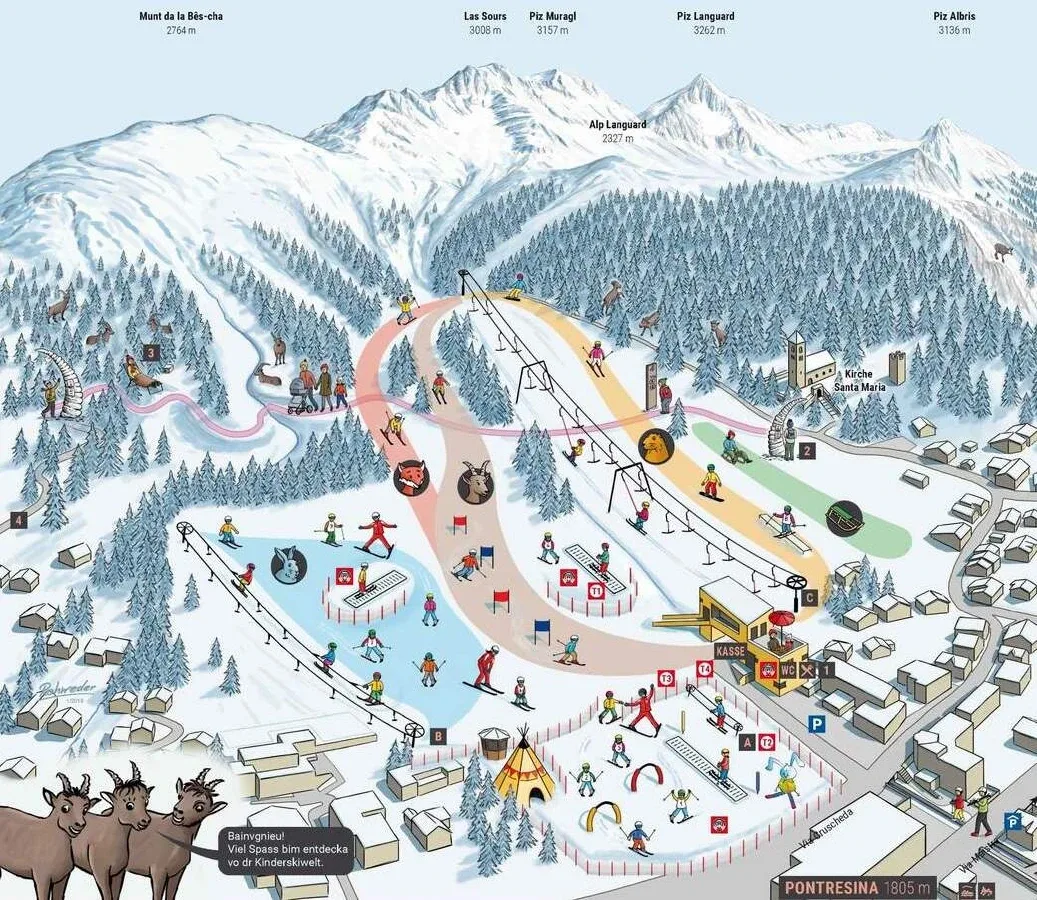 Pistenplan Pontresina 2025/26 – Übersichtskarte mit Pisten, Liften und Bergbahnen