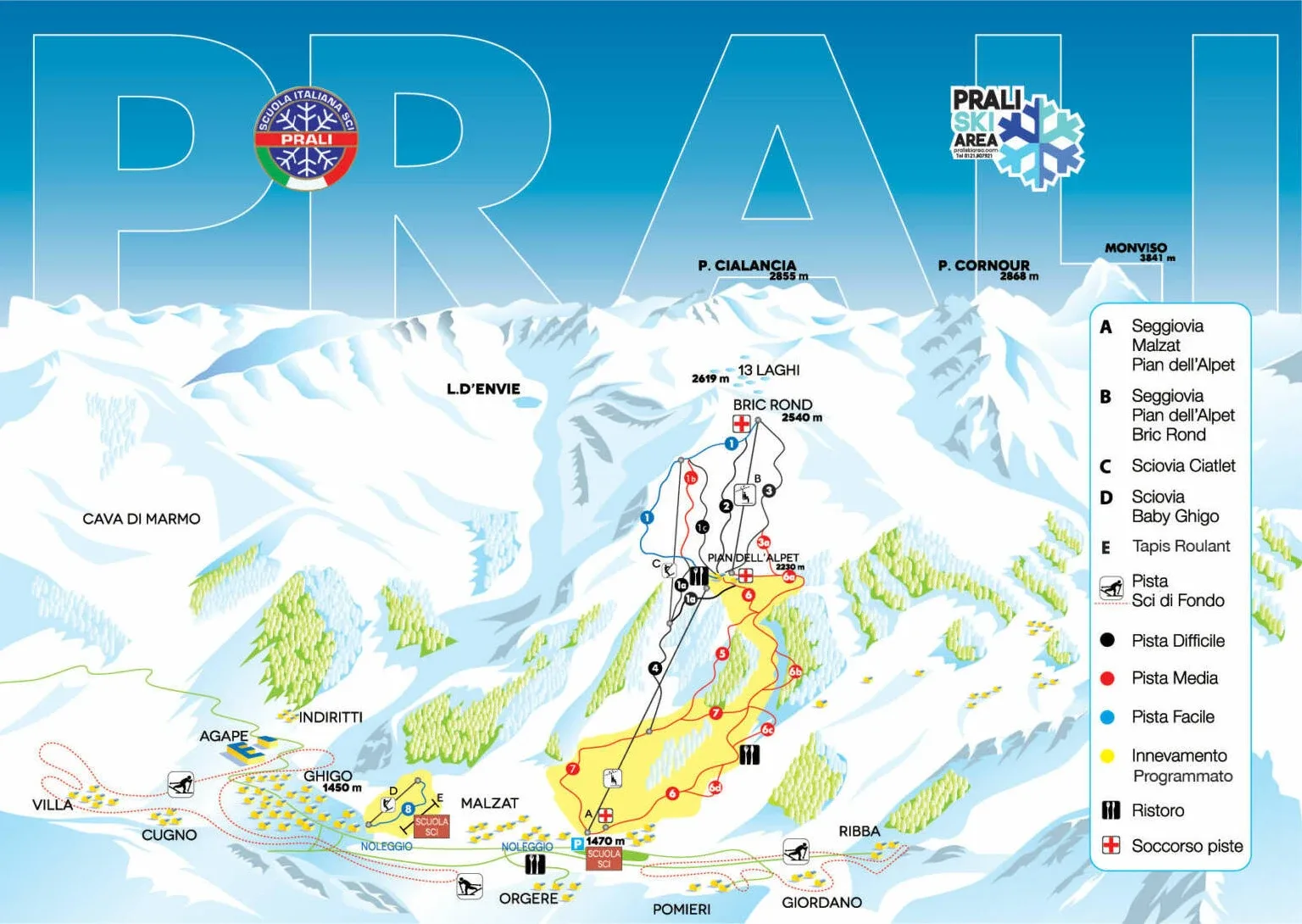 Pistenplan Prali 2025/26 – Übersichtskarte mit Pisten, Liften und Bergbahnen