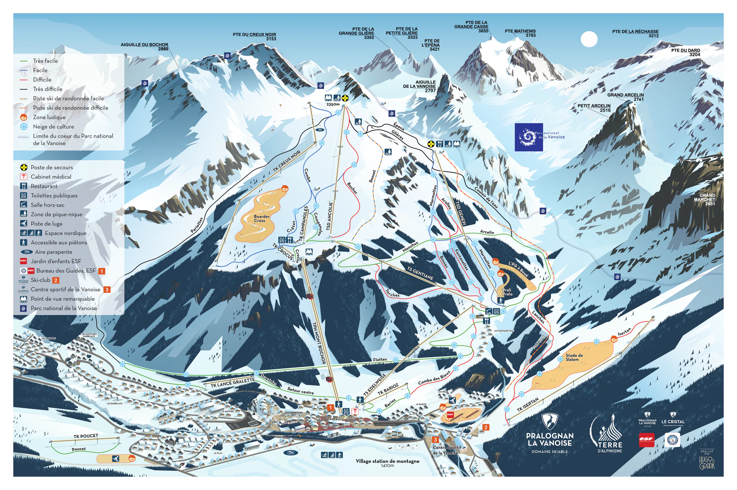 Pistenplan Pralognan-la-Vanoise 2025/26 – Übersichtskarte mit Pisten, Liften und Bergbahnen