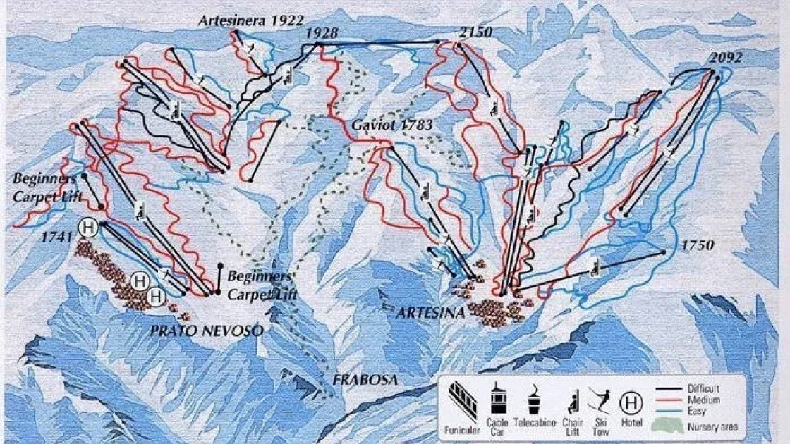 Pistenplan Prato Nevoso 2025/26 – Übersichtskarte mit Pisten, Liften und Bergbahnen