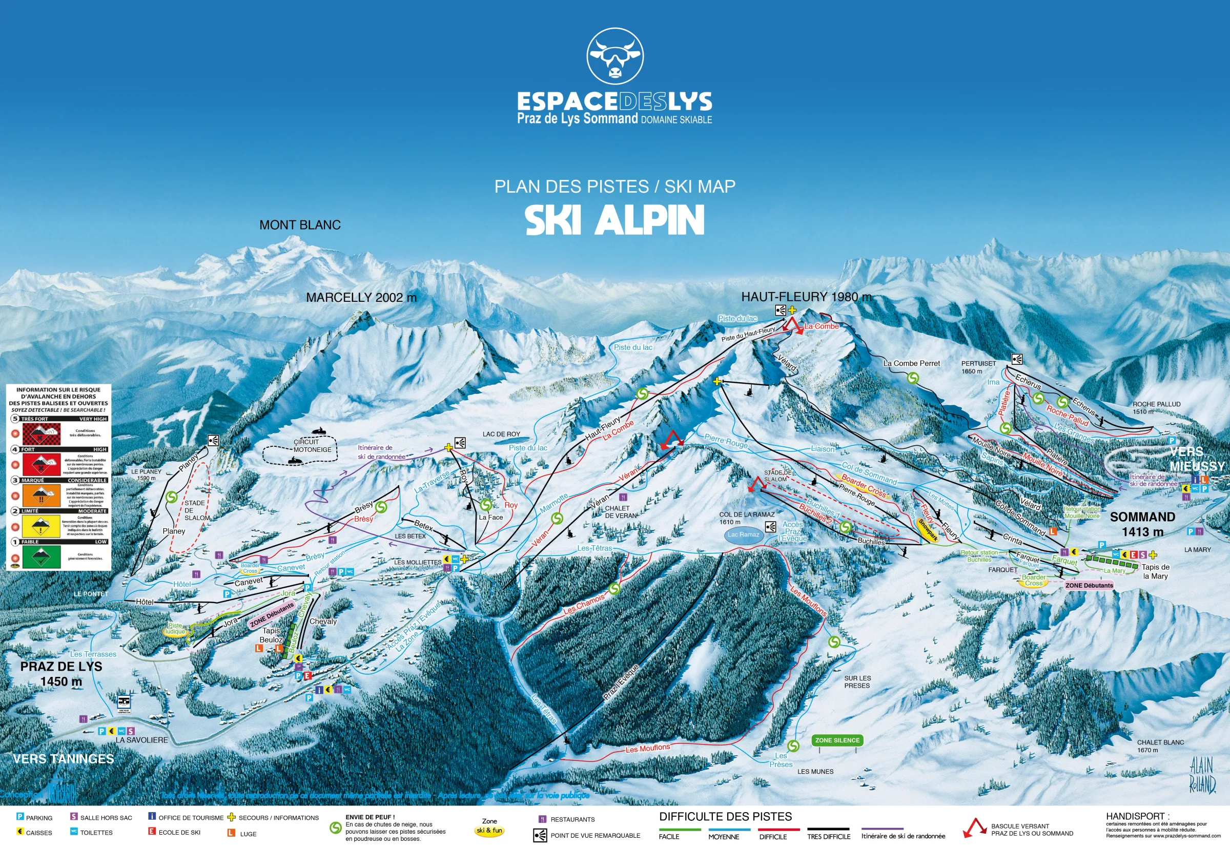 Pistenplan Praz de Lys Sommand 2025/26 – Übersichtskarte mit Pisten, Liften und Bergbahnen