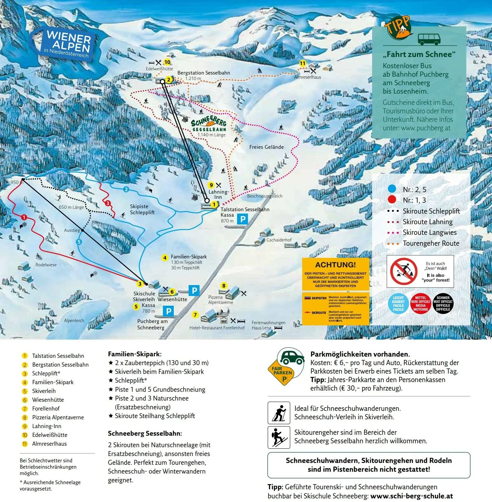 Pistenplan Puchberg am Schneeberg (Puchis Welt) 2025/26 – Übersichtskarte mit Pisten, Liften und Bergbahnen