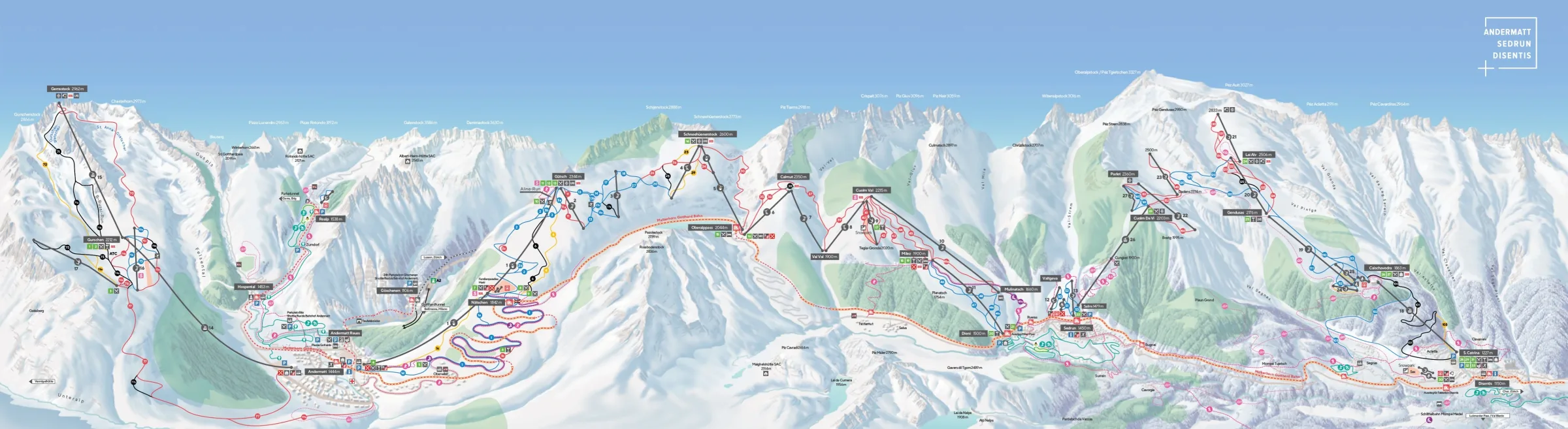 Pistenplan Realp 2025/26 – Übersichtskarte mit Pisten, Liften und Bergbahnen