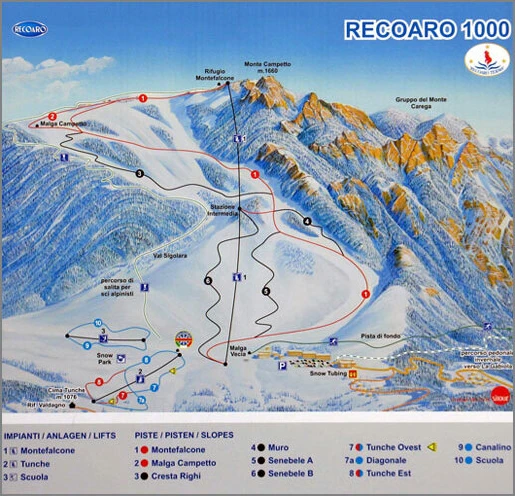 Pistenplan Recoaro Mille 2025/26 – Übersichtskarte mit Pisten, Liften und Bergbahnen