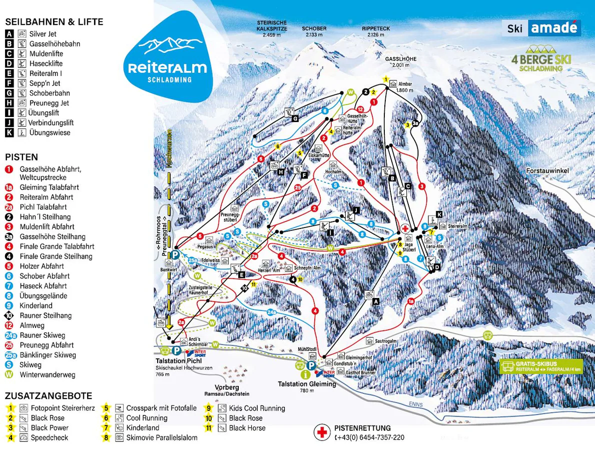 Pistenplan Reiteralm 2025/26 – Übersichtskarte mit Pisten, Liften und Bergbahnen
