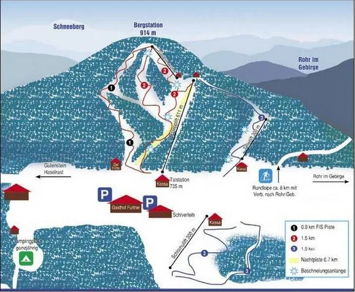 Pistenplan Furtnerlifte Rohr im Gebirge 2025/26 – Übersichtskarte mit Pisten, Liften und Bergbahnen