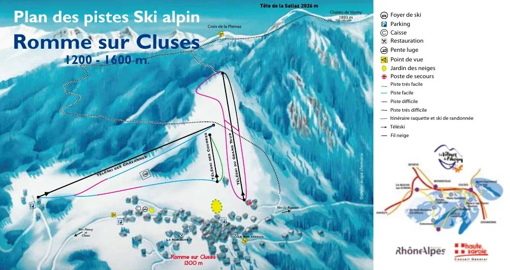 Pistenplan Romme 2025/26 – Übersichtskarte mit Pisten, Liften und Bergbahnen