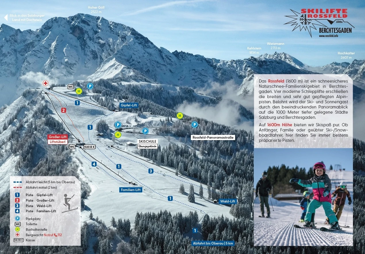 Pistenplan Rossfeld (Berchtesgaden) 2025/26 – Übersichtskarte mit Pisten, Liften und Bergbahnen