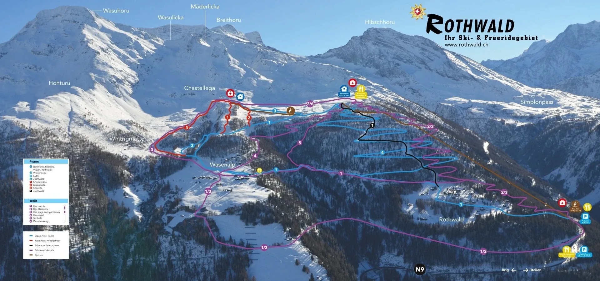 Pistenplan Rothwald 2025/26 – Übersichtskarte mit Pisten, Liften und Bergbahnen