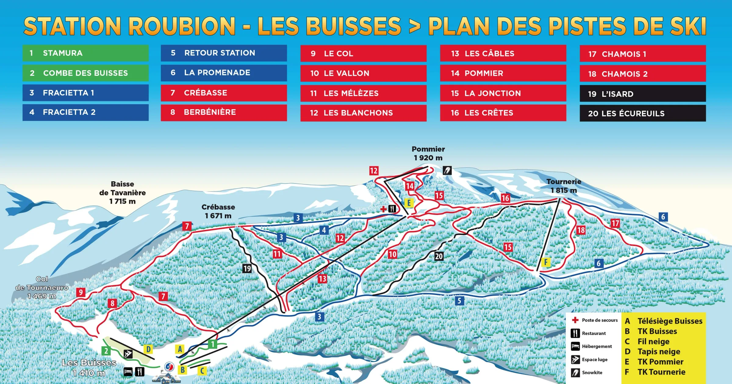 Pistenplan Roubion-les-Buisses 2025/26 – Übersichtskarte mit Pisten, Liften und Bergbahnen