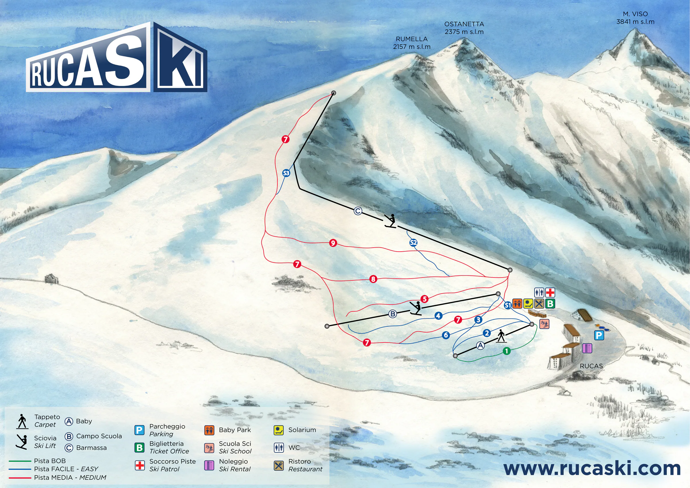 Pistenplan Rucaski 2025/26 – Übersichtskarte mit Pisten, Liften und Bergbahnen