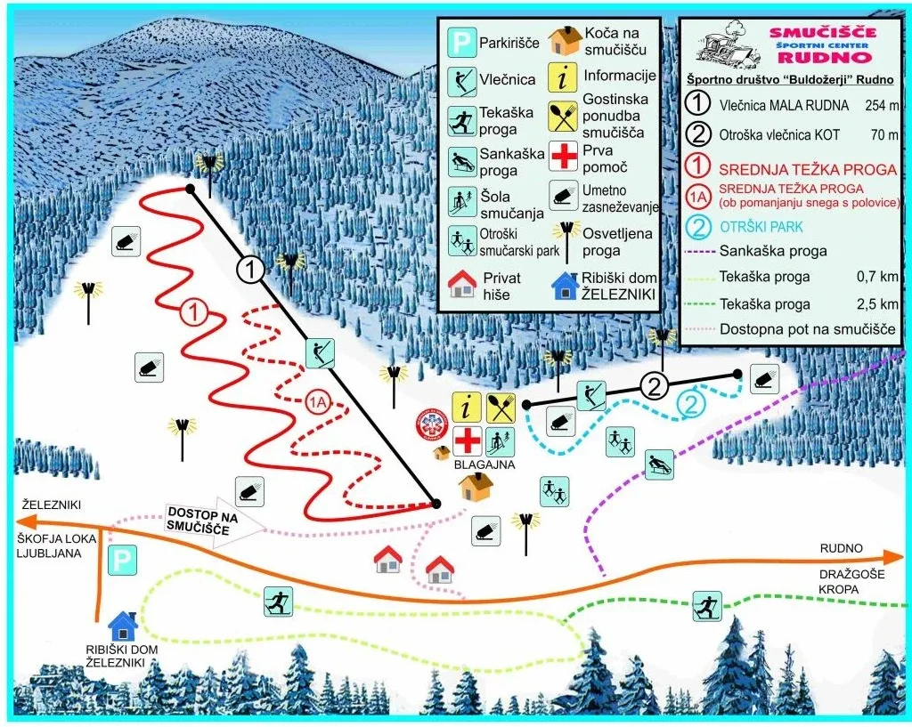 Pistenplan Rudno 2025/26 – Übersichtskarte mit Pisten, Liften und Bergbahnen