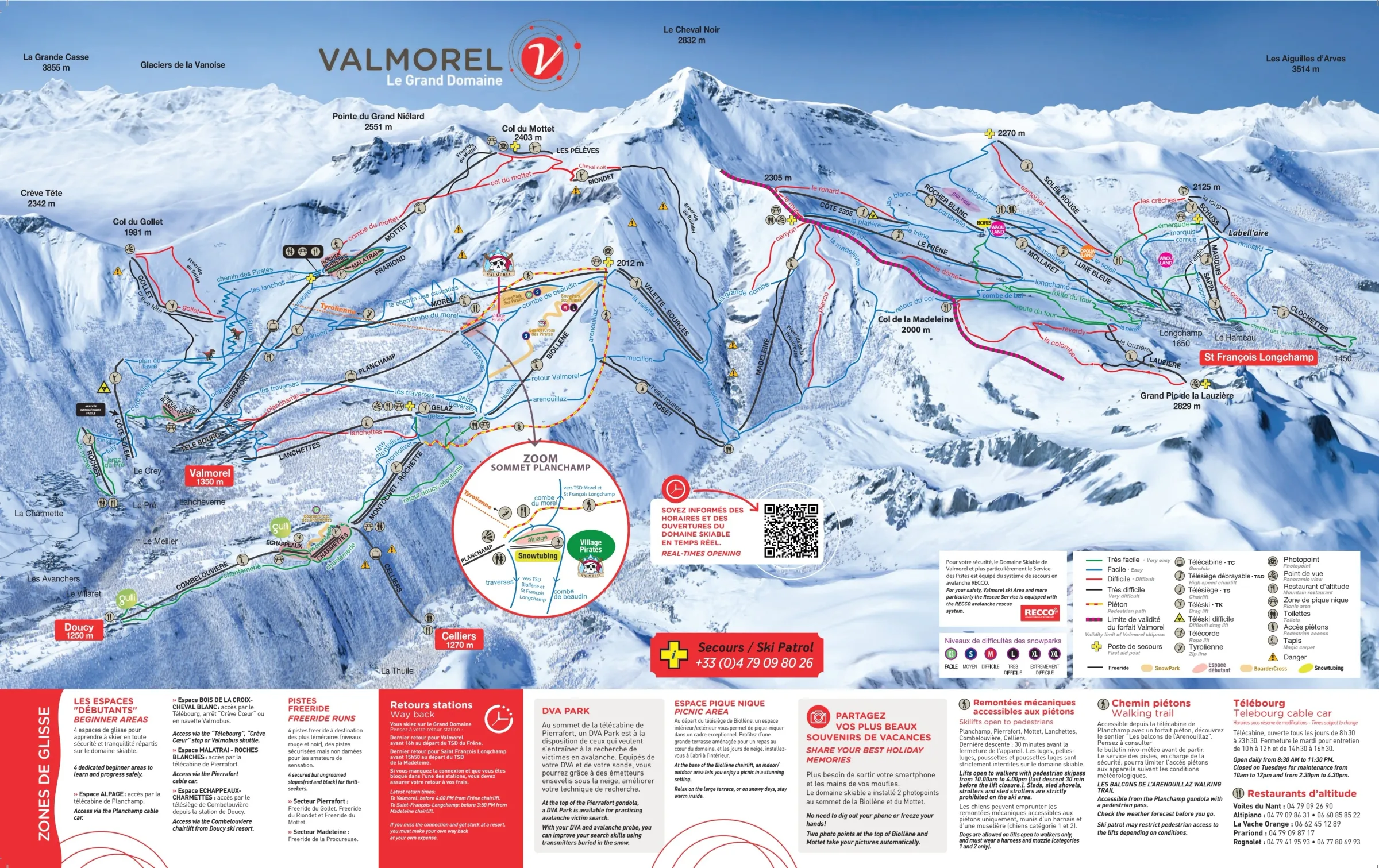 Pistenplan Saint-François-Longchamp 2025/26 – Übersichtskarte mit Pisten, Liften und Bergbahnen