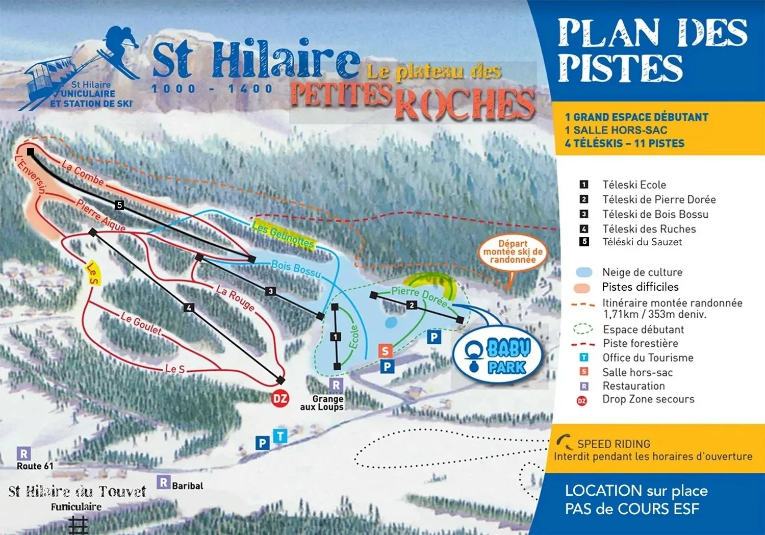 Pistenplan Saint-Hilaire-du-Touvet 2025/26 – Übersichtskarte mit Pisten, Liften und Bergbahnen