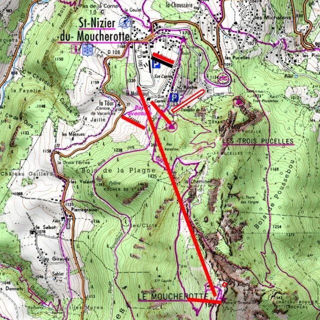Pistenplan Saint-Nizier-du-Moucherotte 2025/26 – Übersichtskarte mit Pisten, Liften und Bergbahnen
