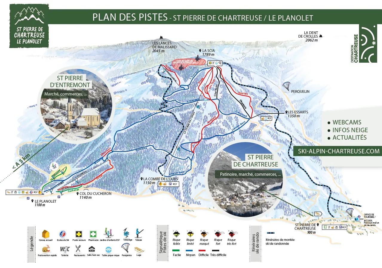Pistenplan Saint-Pierre-de-Chartreuse 2025/26 – Übersichtskarte mit Pisten, Liften und Bergbahnen