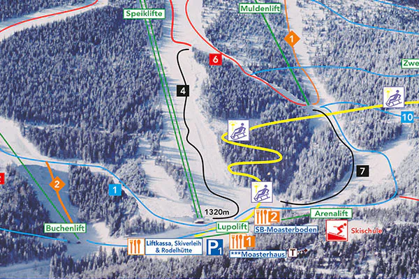 Pistenplan Salzstiegl (Hirschegg) 2025/26 – Übersichtskarte mit Pisten, Liften und Bergbahnen