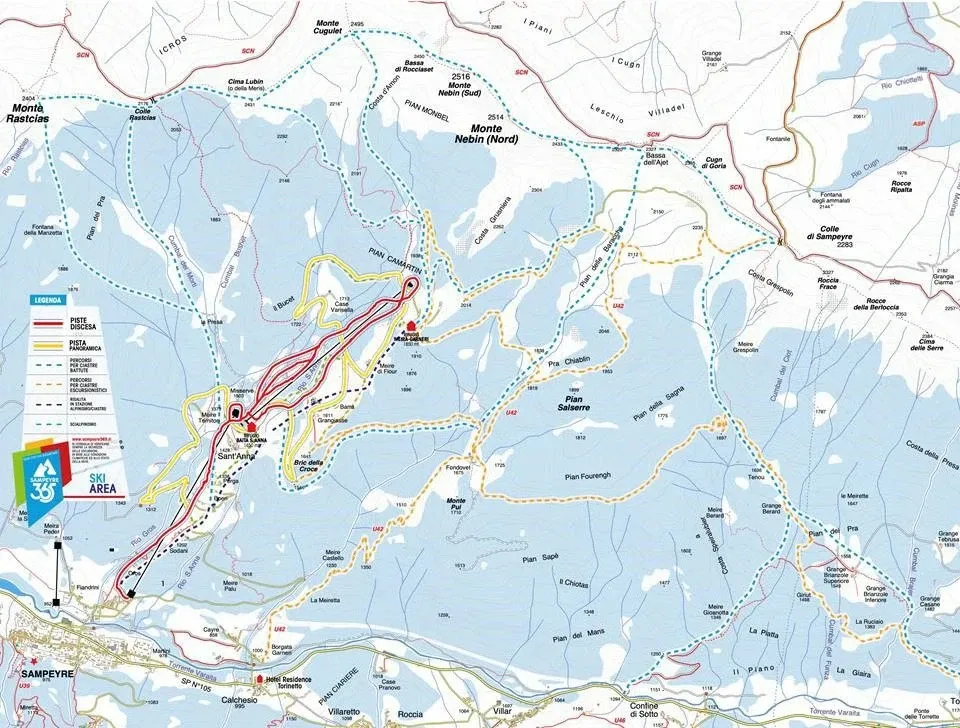 Pistenplan Sampeyre 2025/26 – Übersichtskarte mit Pisten, Liften und Bergbahnen
