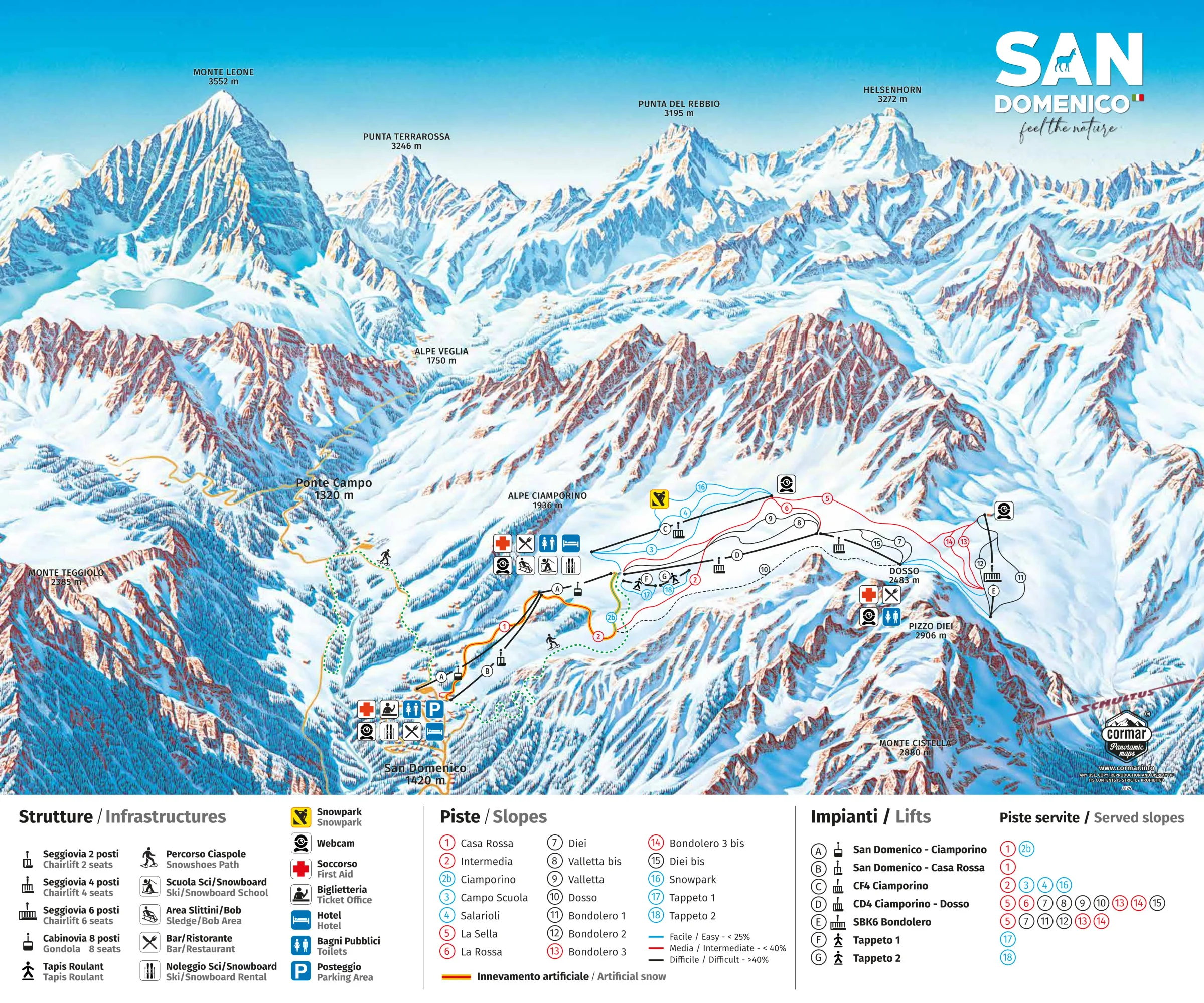 Pistenplan San Domenico 2025/26 – Übersichtskarte mit Pisten, Liften und Bergbahnen
