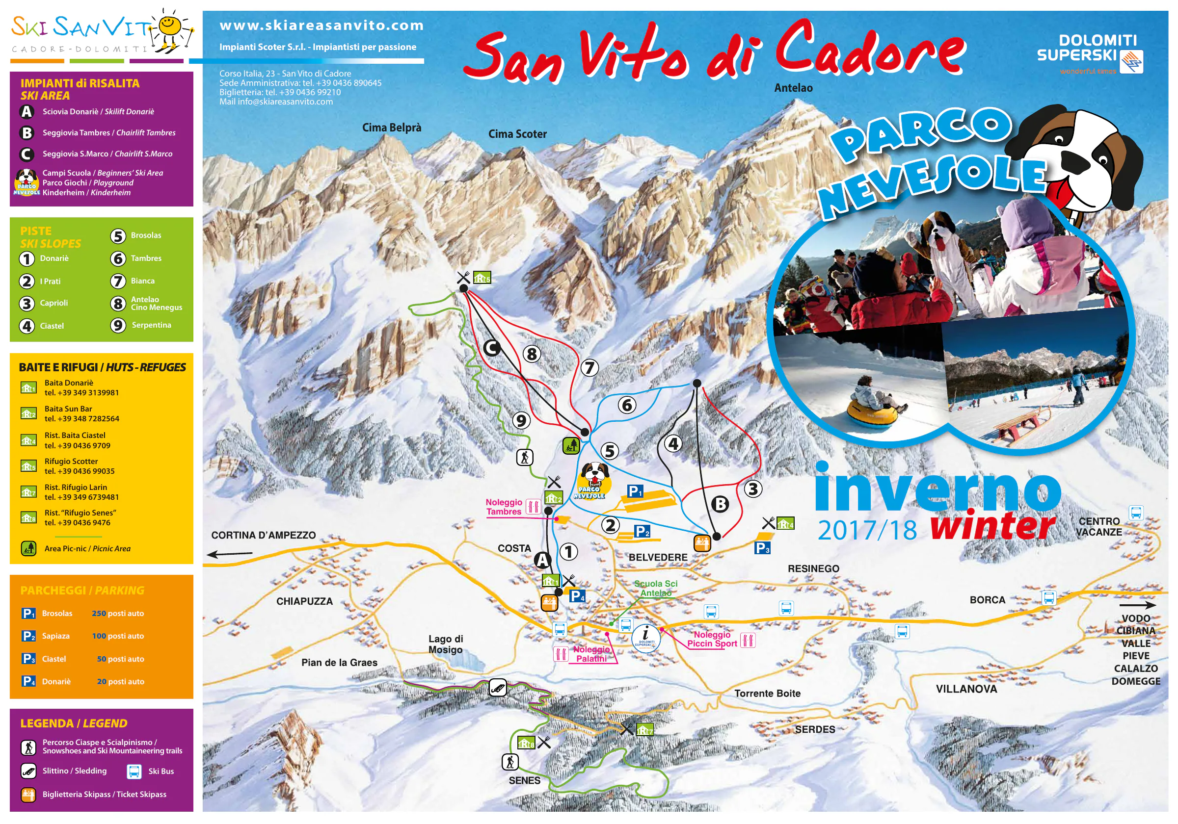 Pistenplan San Vito di Cadore 2025/26 – Übersichtskarte mit Pisten, Liften und Bergbahnen