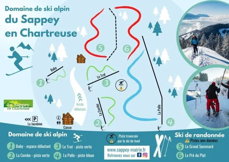 Pistenplan Le Sappey-en-Chartreuse 2025/26 – Übersichtskarte mit Pisten, Liften und Bergbahnen