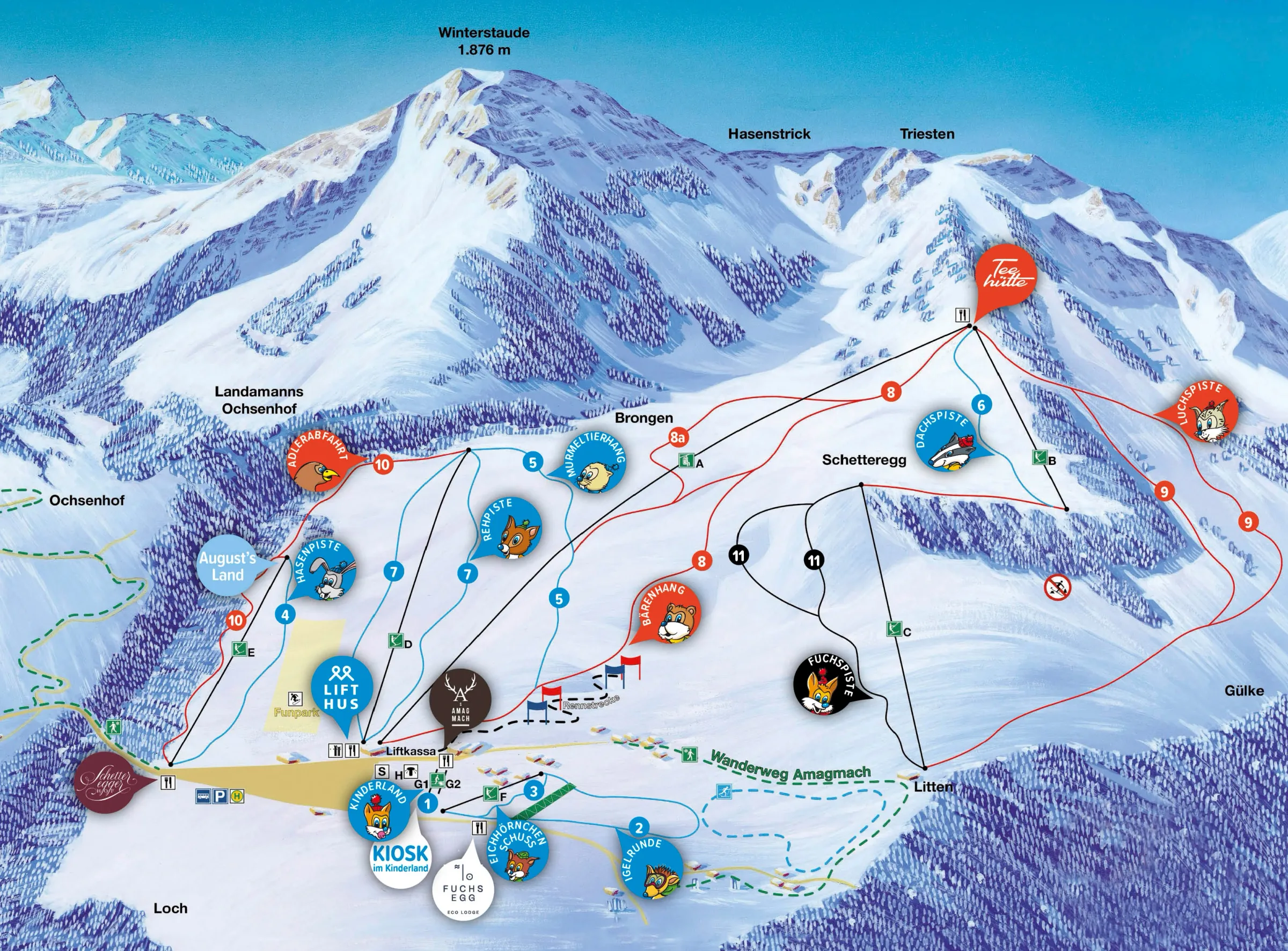 Pistenplan Schetteregg (Egg) 2025/26 – Übersichtskarte mit Pisten, Liften und Bergbahnen