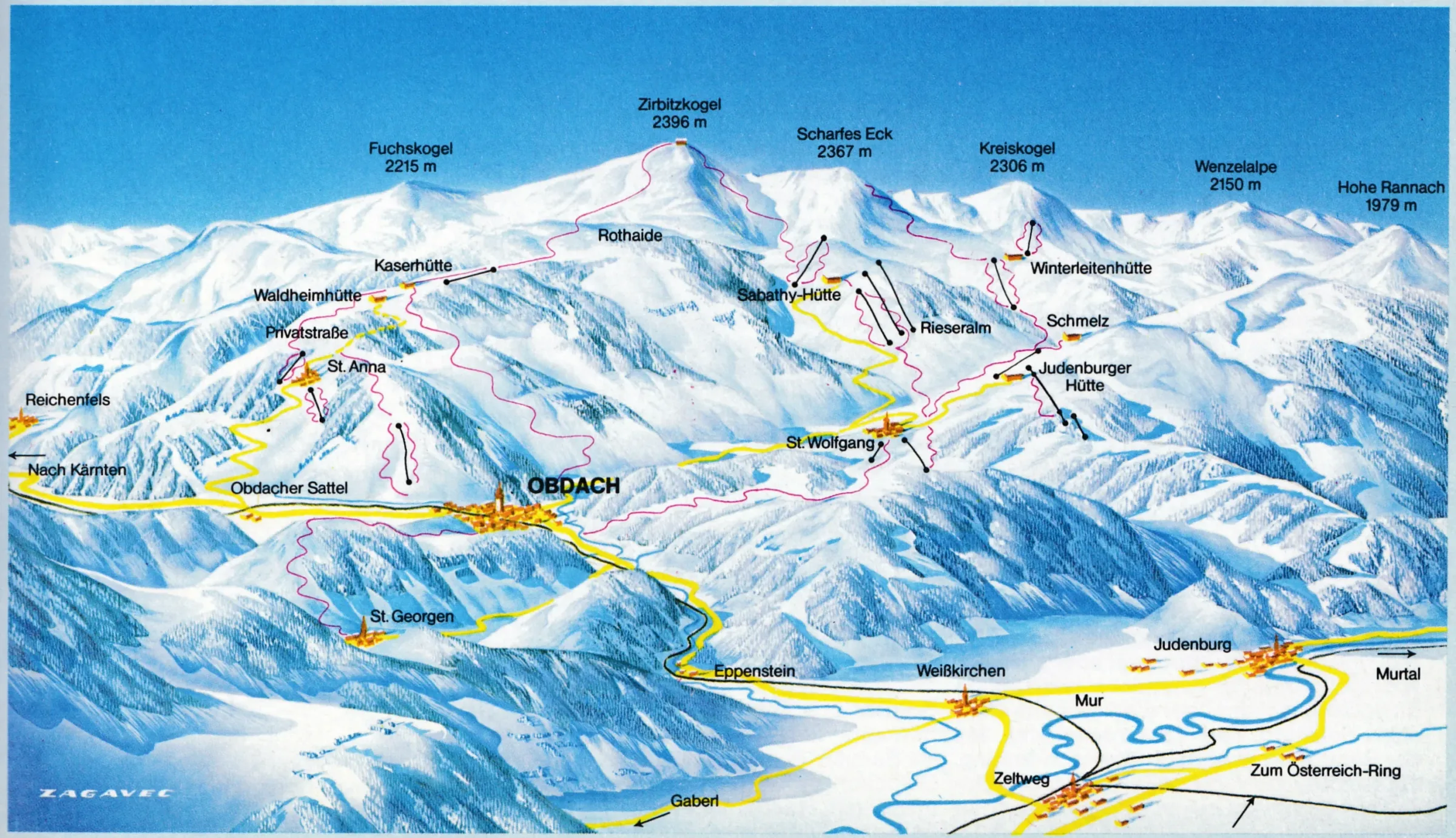 Pistenplan Schilift Obdach 2025/26 – Übersichtskarte mit Pisten, Liften und Bergbahnen