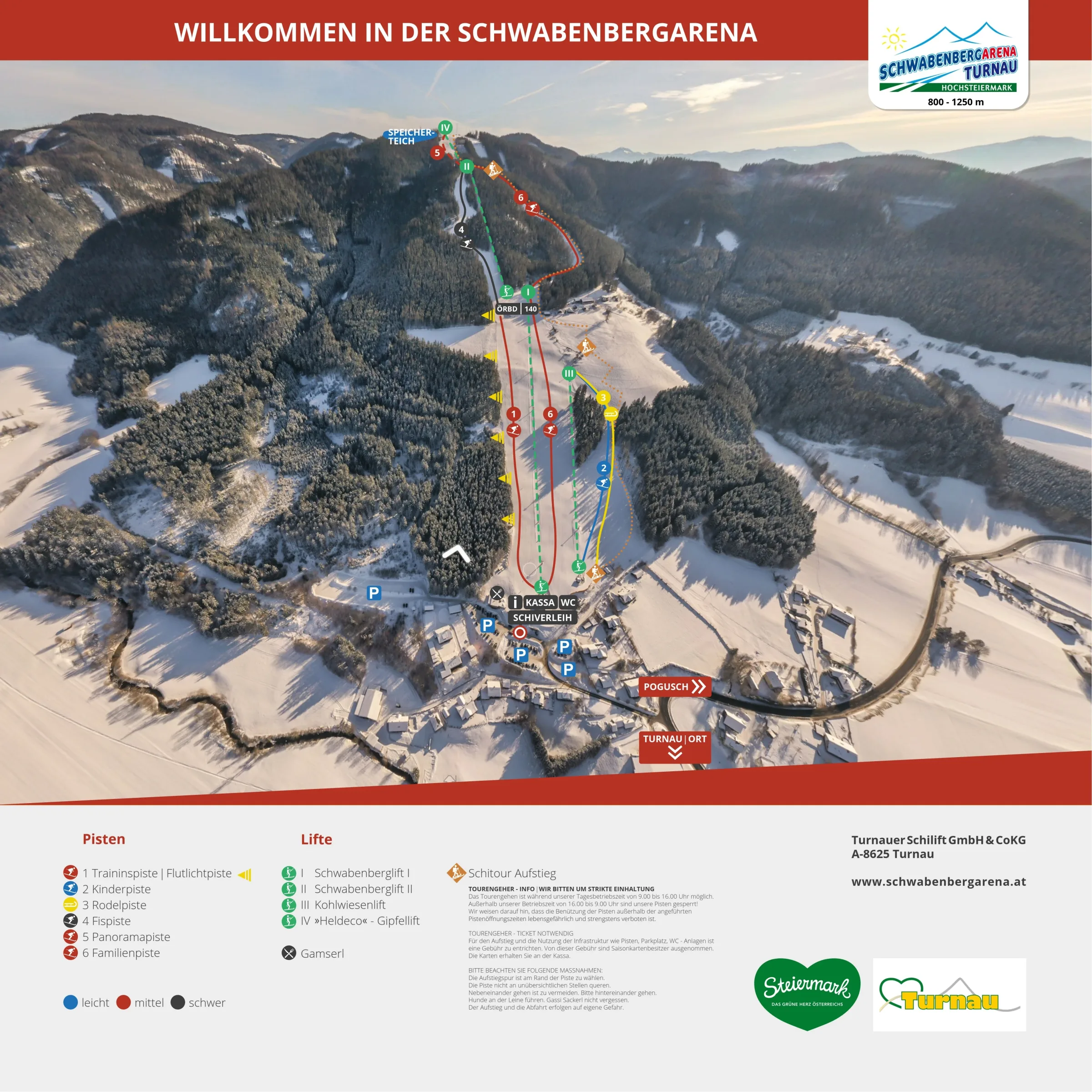 Pistenplan Schwabenbergarena Turnau 2025/26 – Übersichtskarte mit Pisten, Liften und Bergbahnen