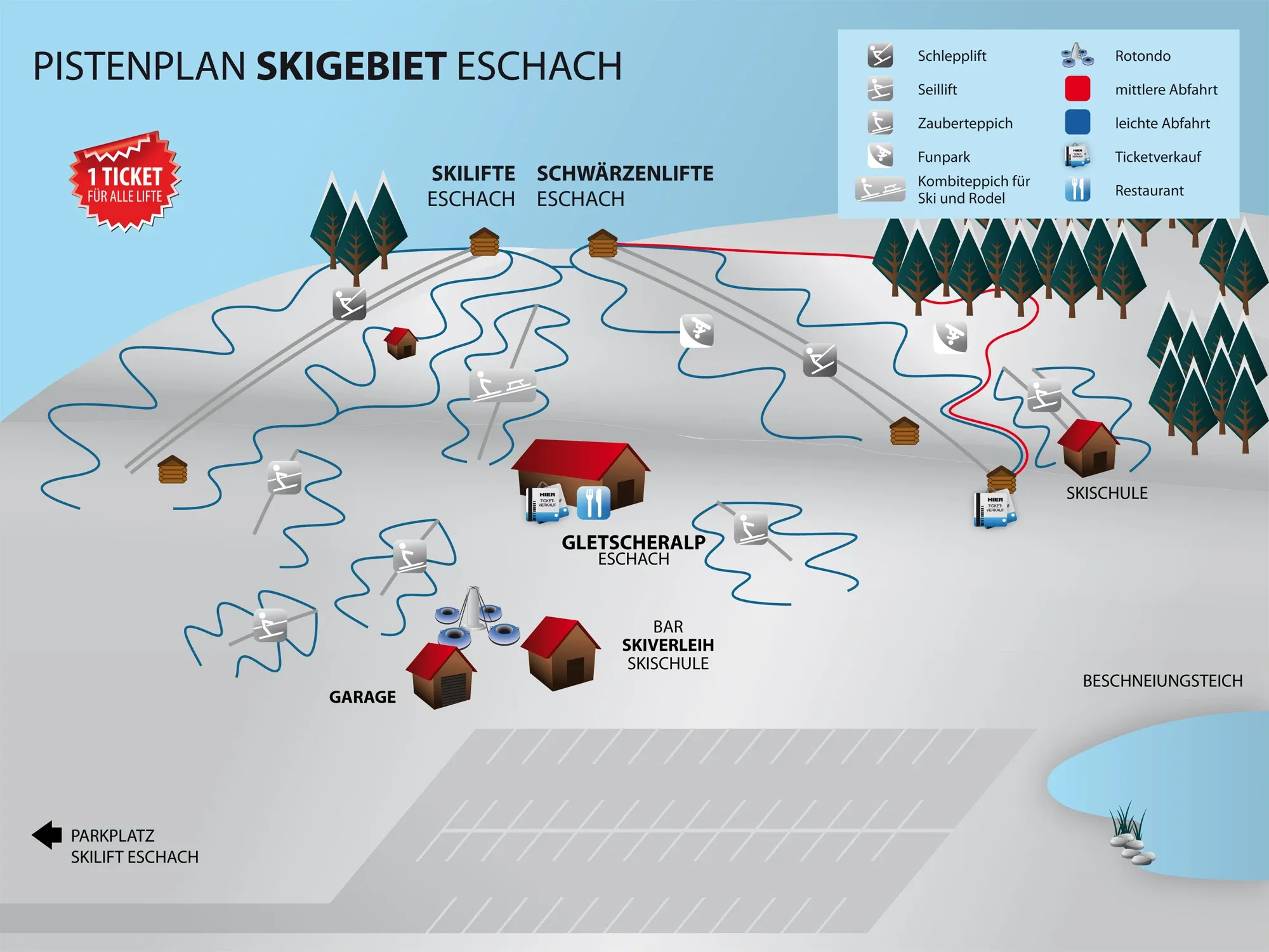 Pistenplan Schwaerzenlifte Eschach (Buchenberg) 2025/26 – Übersichtskarte mit Pisten, Liften und Bergbahnen