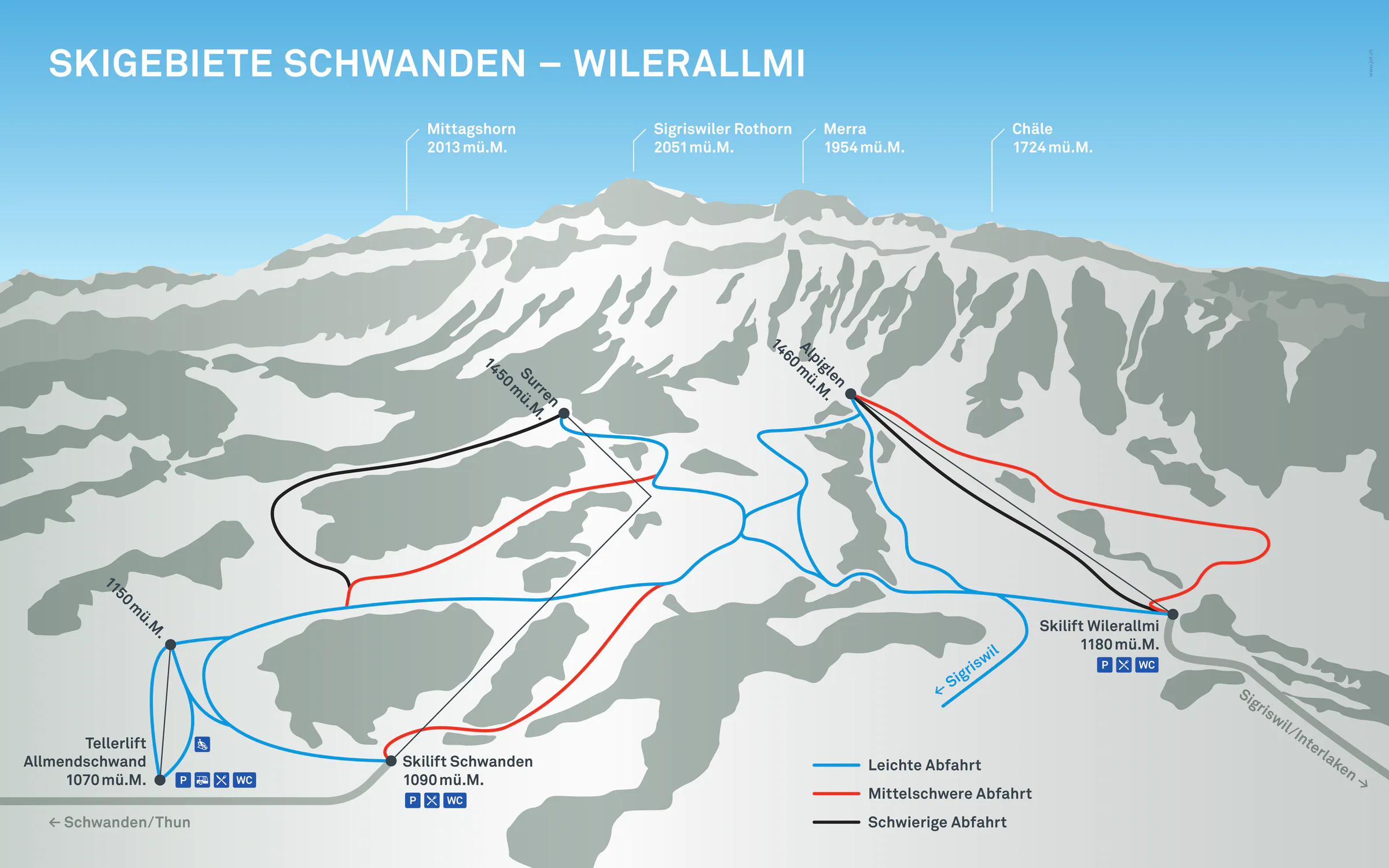 Pistenplan Schwanden – Sigriswil 2025/26 – Übersichtskarte mit Pisten, Liften und Bergbahnen