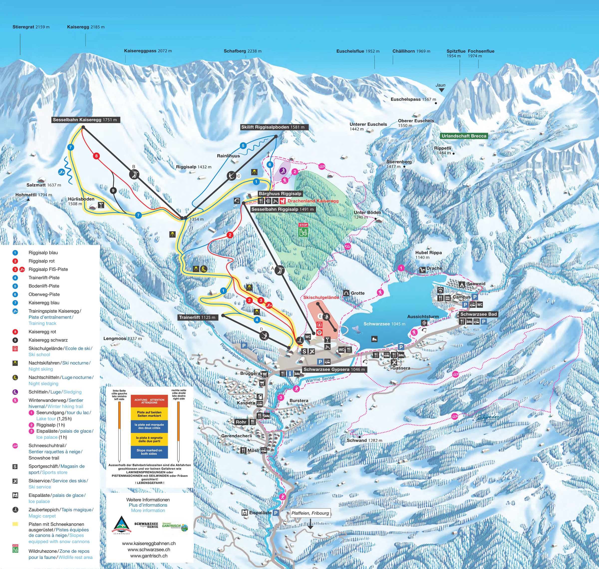 Pistenplan Schwarzsee 2025/26 – Übersichtskarte mit Pisten, Liften und Bergbahnen